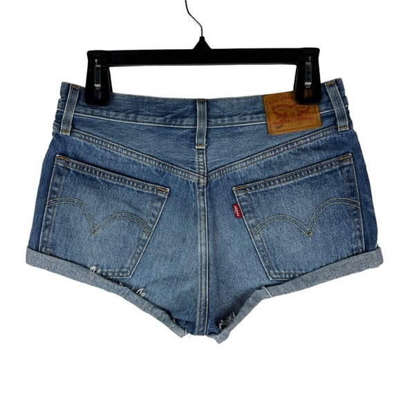 Levi's 501 Jean Shorts Womens Size 26 Distressed Denim Blue - Picture 2 of 14